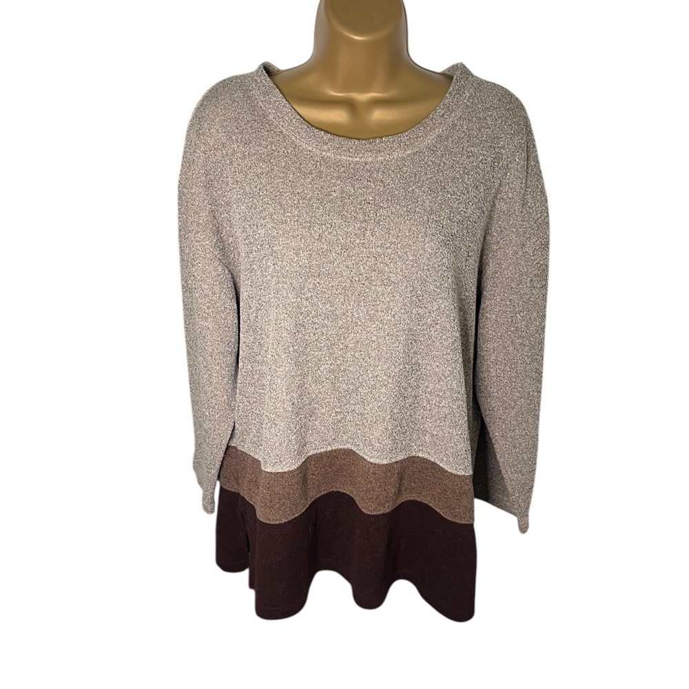 Vtg 80s 90s Dress Barn Colorblock Sweater Scoop Neck Pullover Taupe Brown 14/16